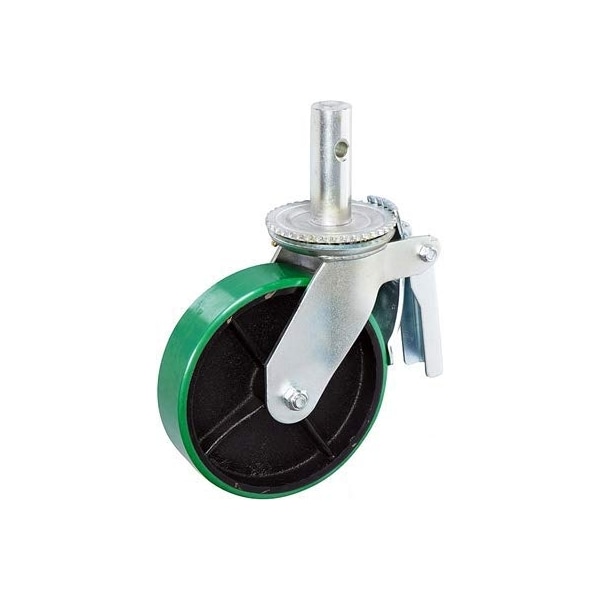 8"x2" Scaffold Caster W/ Brake, Polyurethane ON CAST Iron Wheel